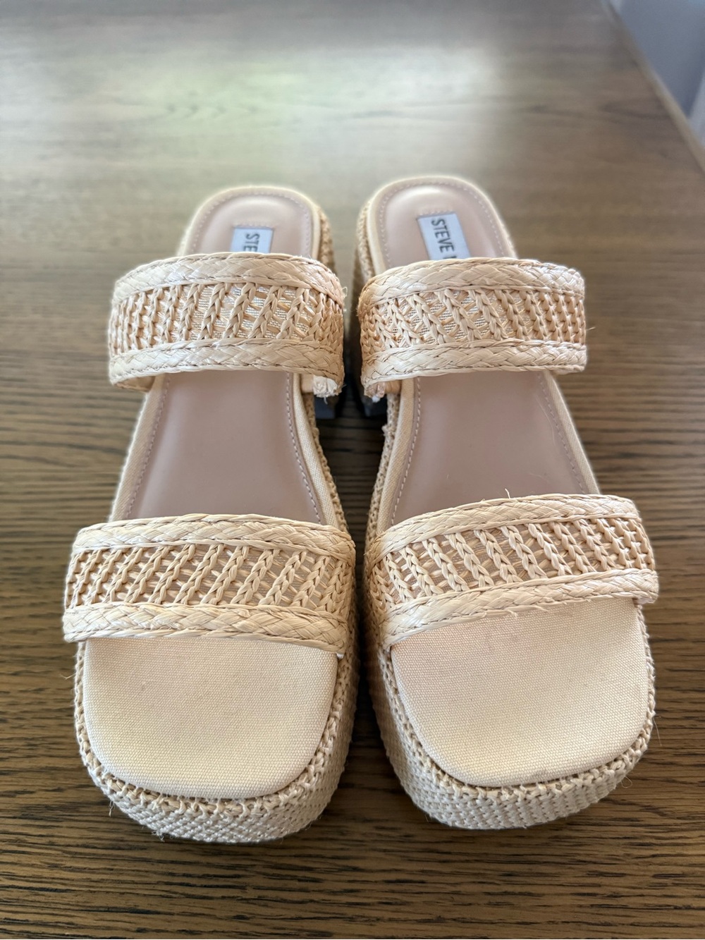 Steve Madden Natural Woven Double-Strap Slide Sandals